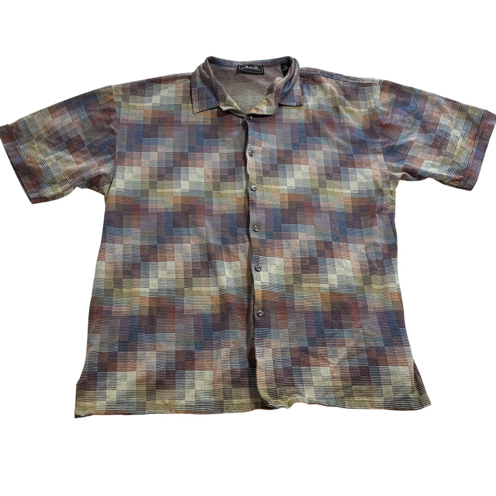 Marcello Mens XXL Short Sleeve Button Down Shirt Multicolor Geometric Cotton